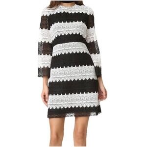 Jill Stuart Black White Striped Lace Dress 2 Boho Romantic Elegant Retro Classic